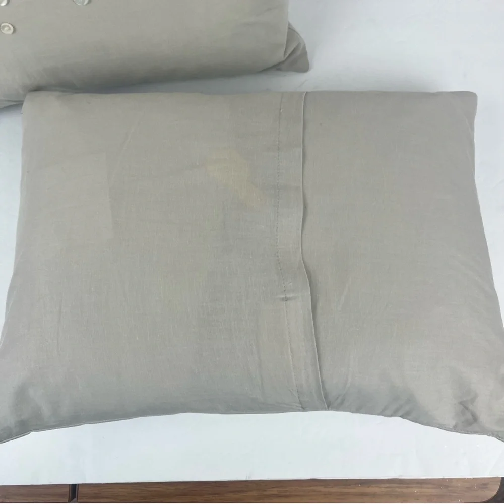Pair of Barbara Berry grey accent pillows with button & embroidered accents